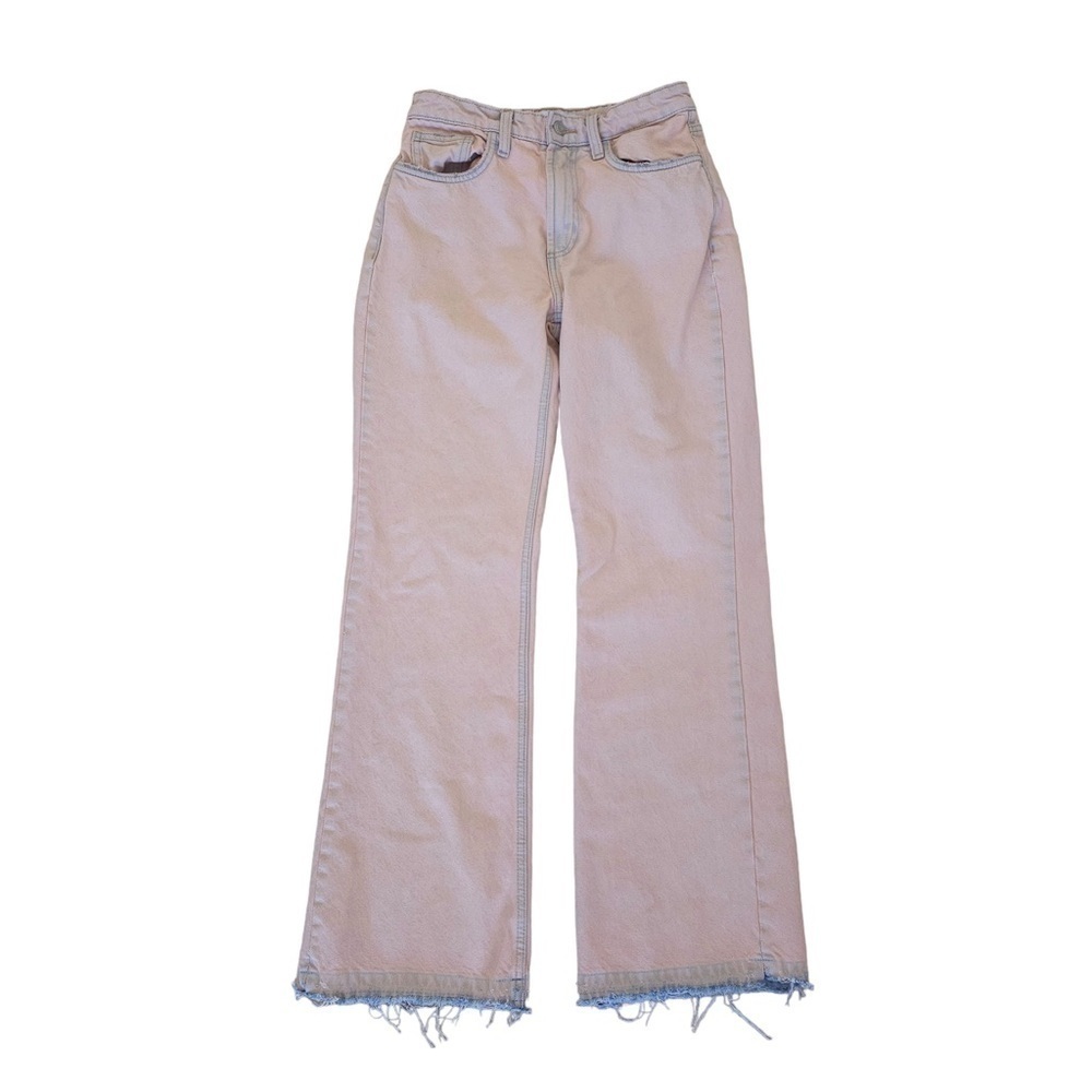 Zara high rise raw hem flare jeans pink blue size 2